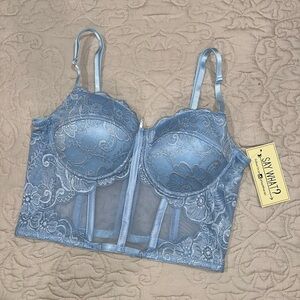 NWT Blue lace zip up corset size Medium